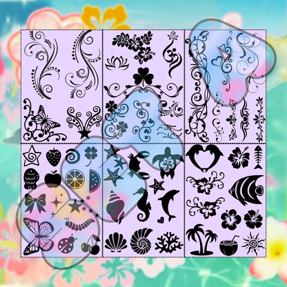 Glitter Tattoo Starter Kit | 6 Sheets + 9 Glitter Colours