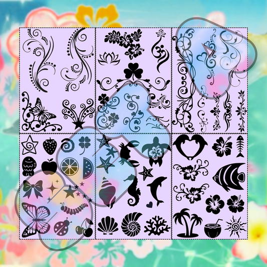 Glitter Tattoo Full Kit | 12 Sheets + 9 Glitter Colours
