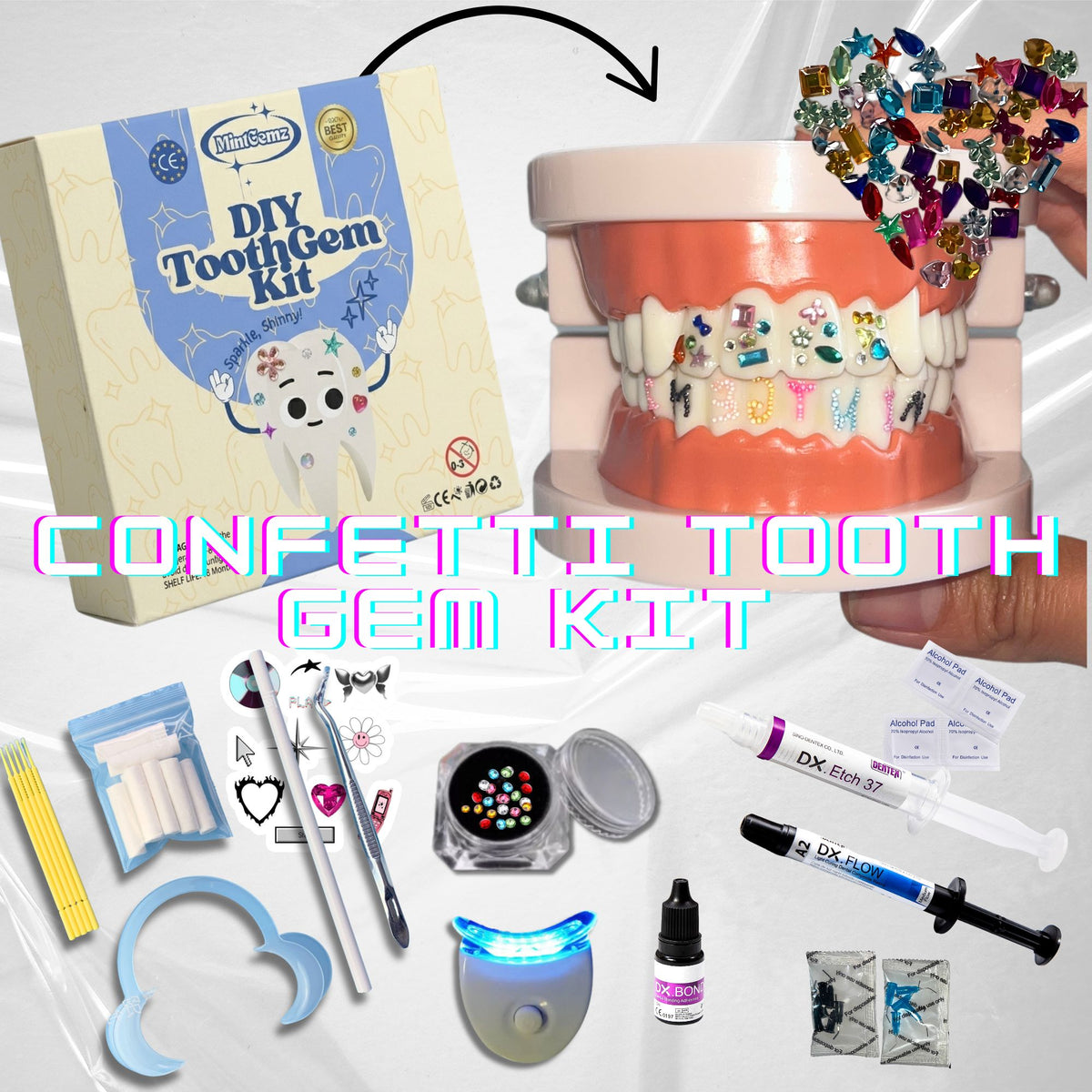 Confetti Style Tooth Gem Kit | 50 Acrylic Gems & Tools