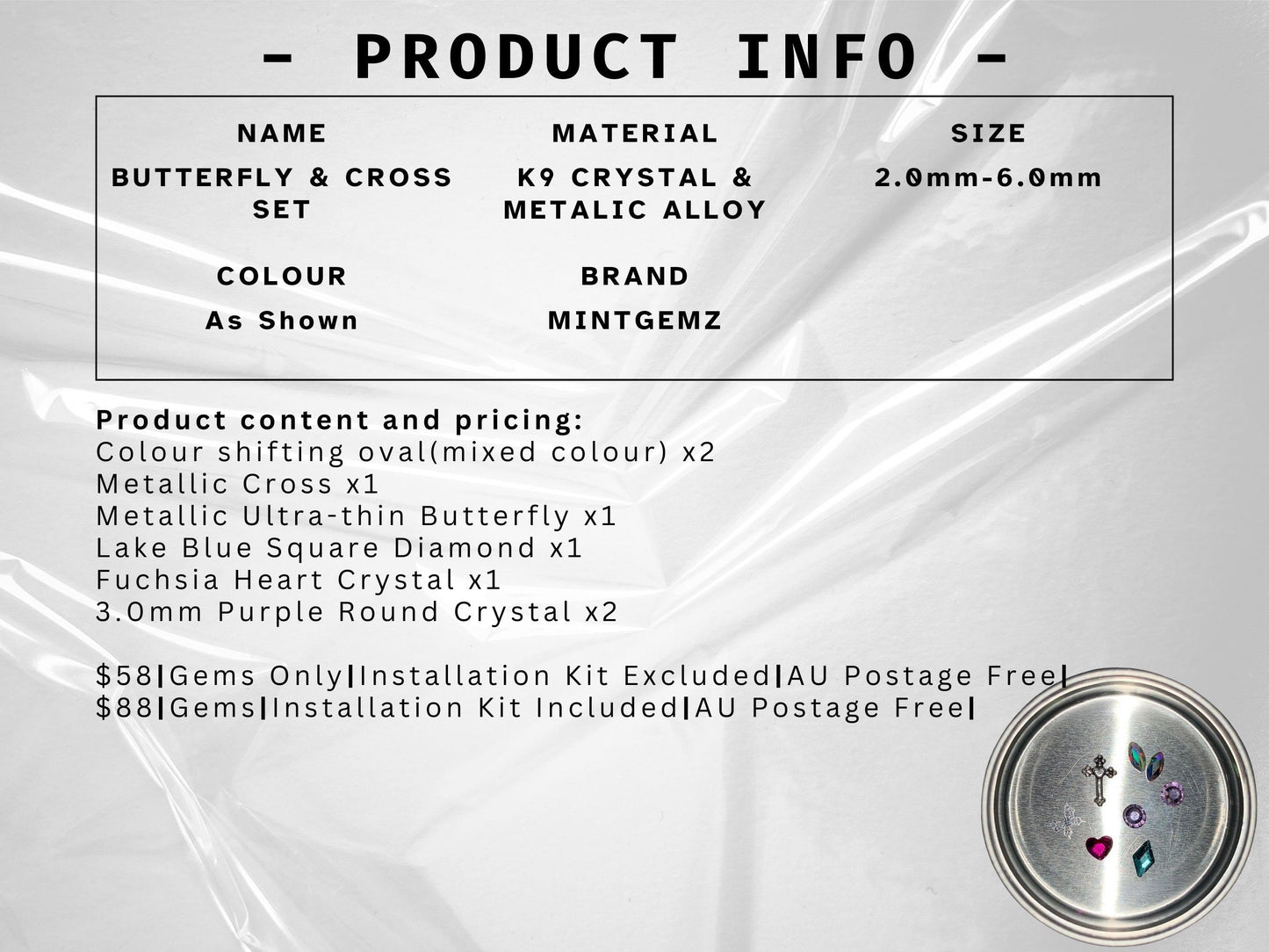 Butterfly & Cross Tooth Gem Set | DIY Kit