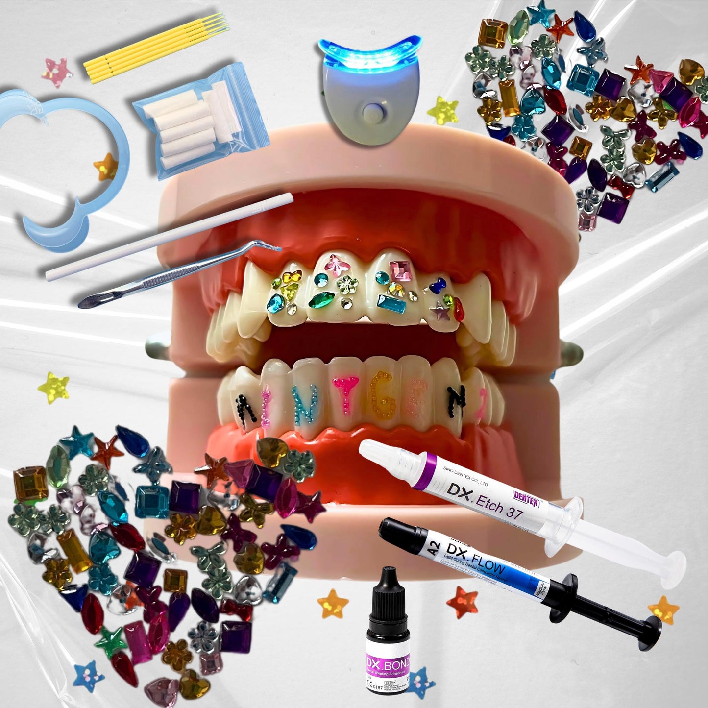 Confetti Style Tooth Gem Kit | 50 Acrylic Gems & Tools